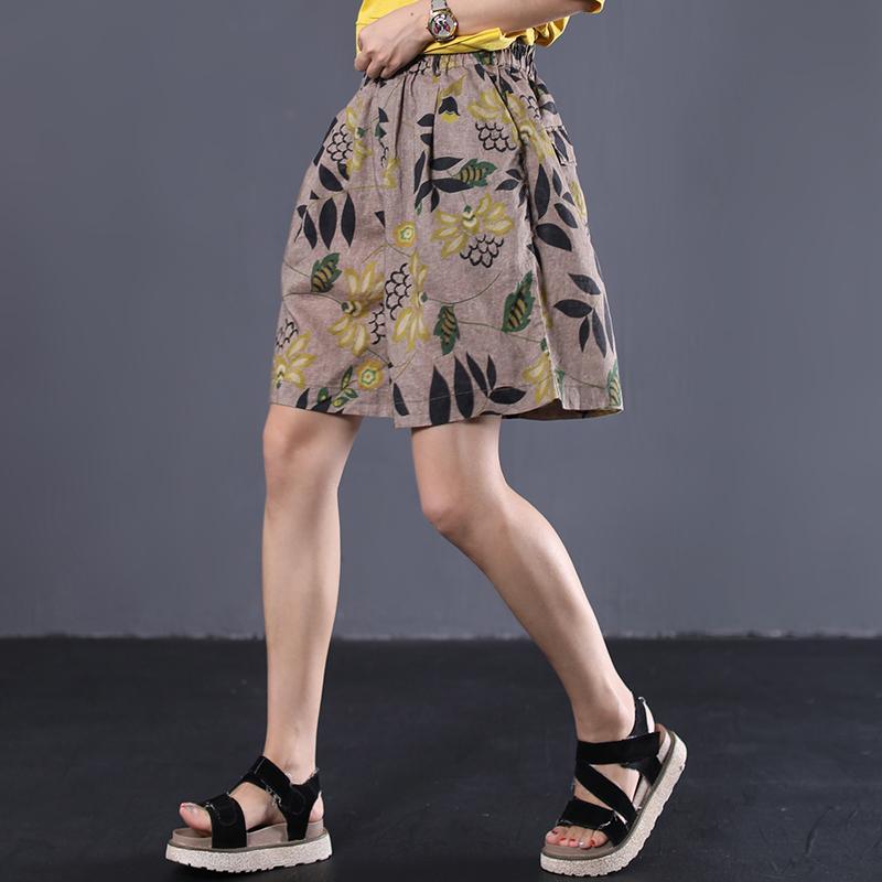 new female loose vintage printing wild shorts linen pants - Omychic