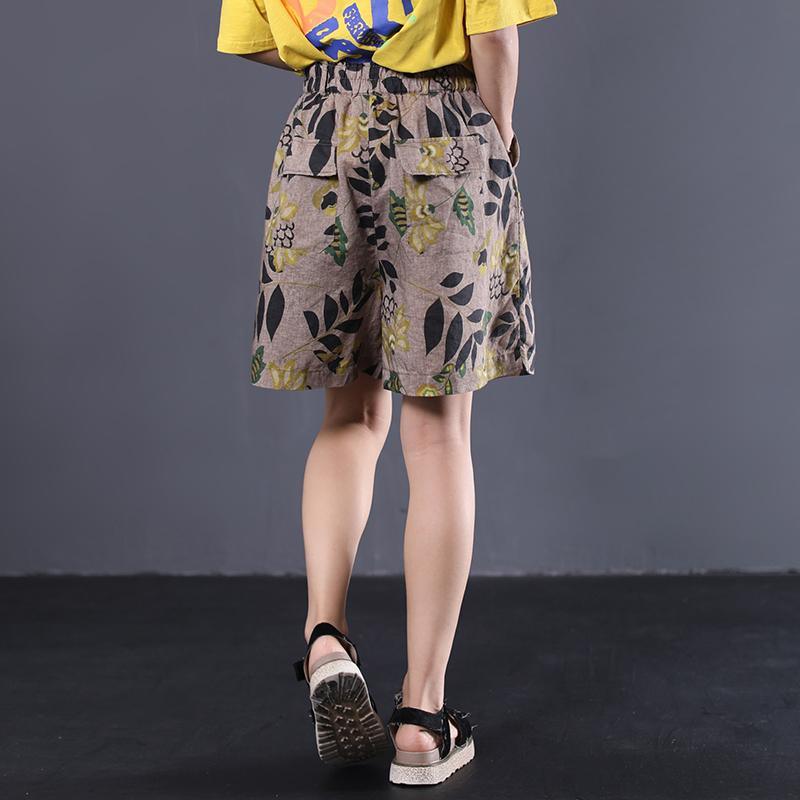 new female loose vintage printing wild shorts linen pants - Omychic