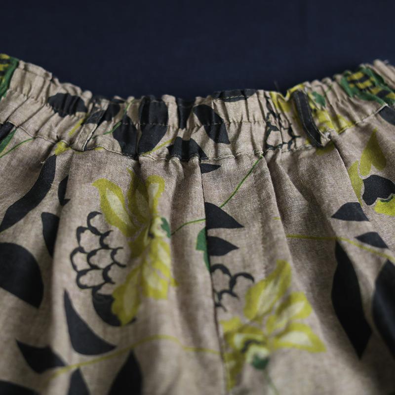 new female loose vintage printing wild shorts linen pants - Omychic