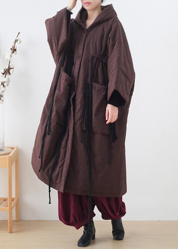 new ribbon big pocket hooded cotton coat long thick padded overcoat - Omychic