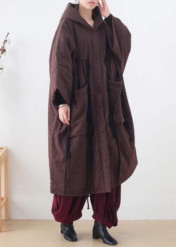 new ribbon big pocket hooded cotton coat long thick padded overcoat - Omychic