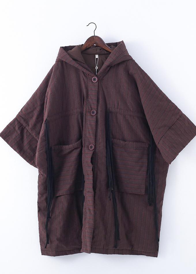 new ribbon big pocket hooded cotton coat long thick padded overcoat - Omychic