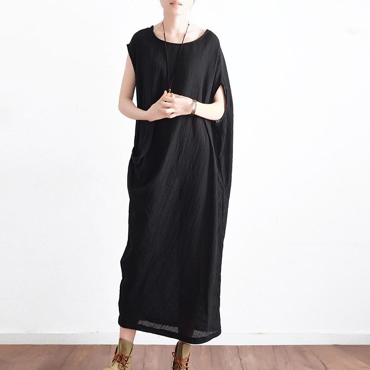 new 2017 black linen sundress oversize asymmetric maxi dress sleeveless sundress - Omychic