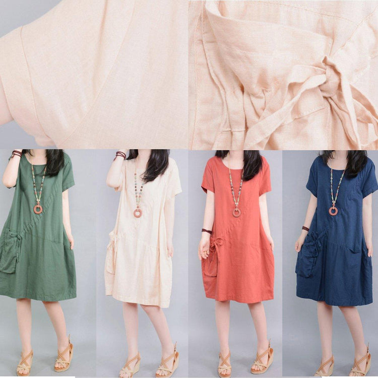 new 2017 patchwork green cotton linen dresses baggy loose traveling dress - Omychic