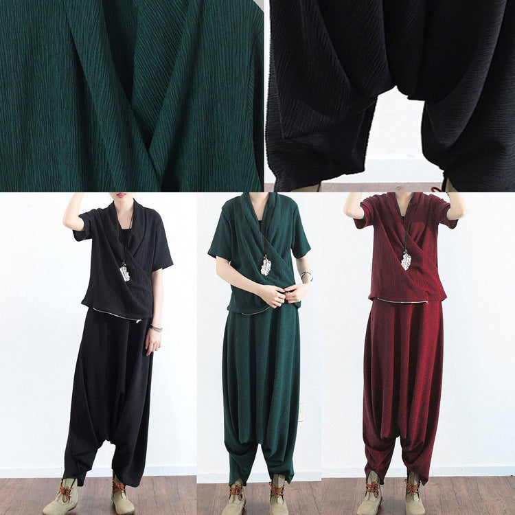 new 2018 green silk asymmetric pullover t shirt and casual pants skirt two pieces - Omychic