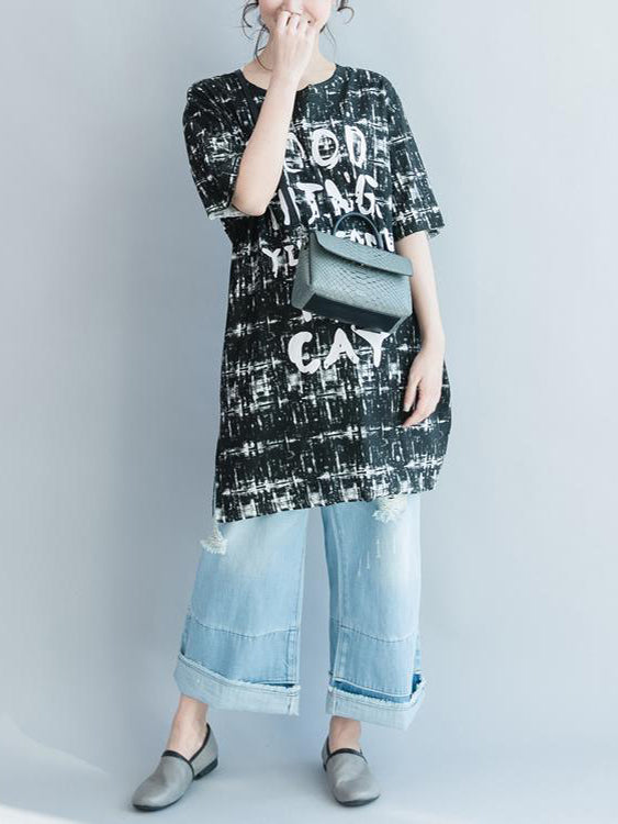 New Alphabet Print Summer Blouse Casual Plus Size Pullover Cotton Short Sleeve T-shirt