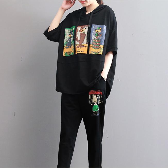 new animal print casual t shirt loose summer pants cotton tops and pants two pieces - Omychic