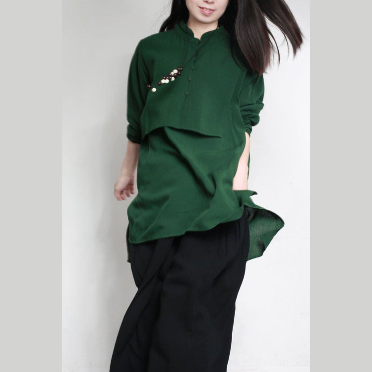 new autumn green casual cotton tops oversize side open cotton blouse - Omychic