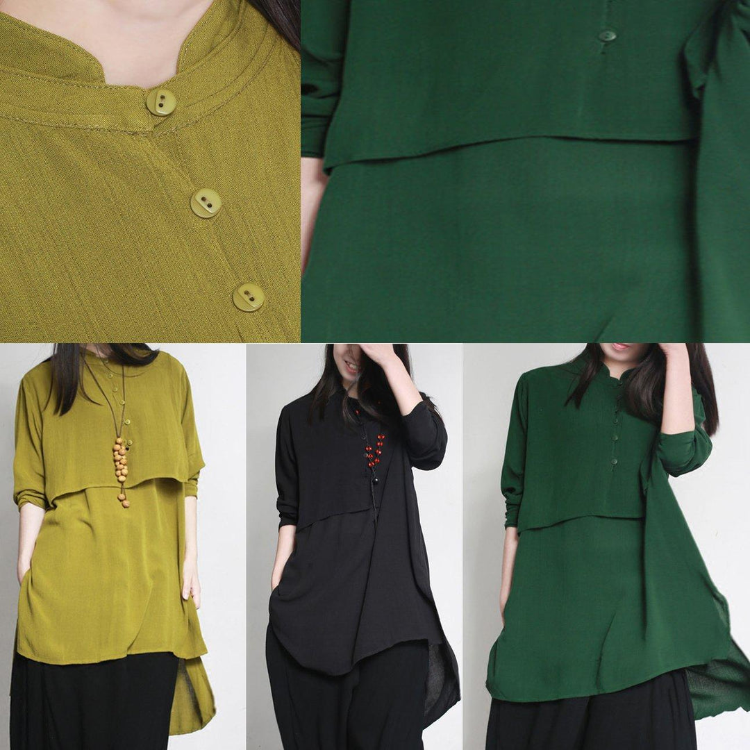 new autumn green casual cotton tops oversize side open cotton blouse - Omychic