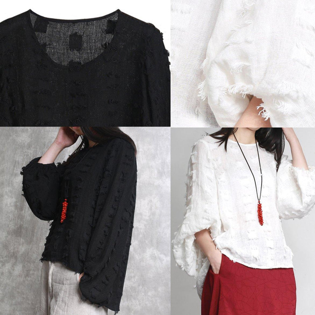 new autumn white jacquard linen tops fashion oversize cotton cute casual blouse - Omychic