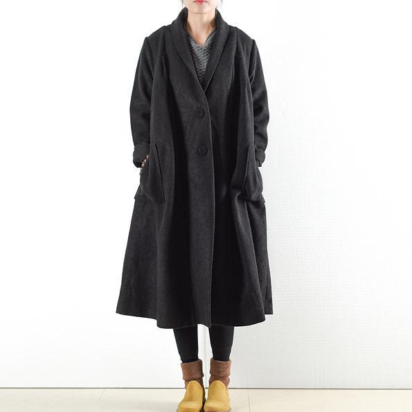 new autumn winter black woolen parka oversize thick maxi trench coats - Omychic