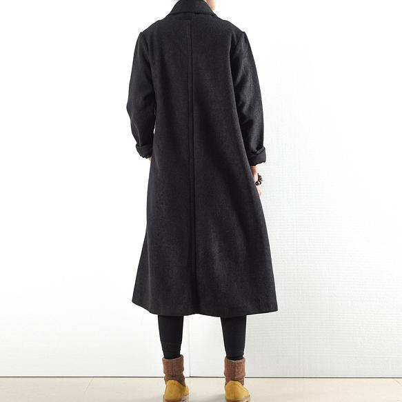 new autumn winter black woolen parka oversize thick maxi trench coats - Omychic