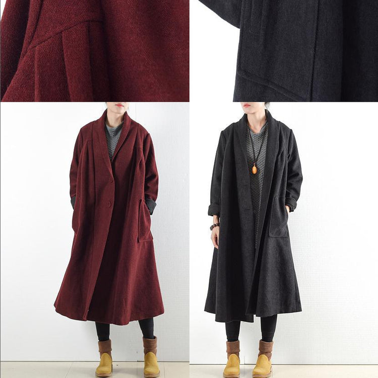 new autumn winter black woolen parka oversize thick maxi trench coats - Omychic