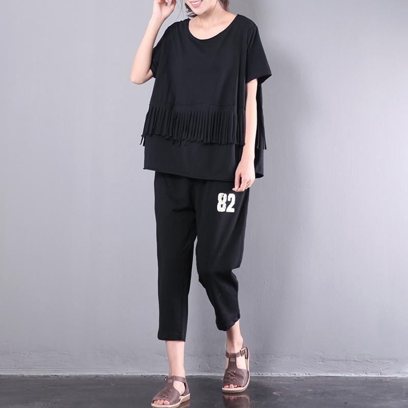 new black casual cotton tops plus size tassel blouse - Omychic