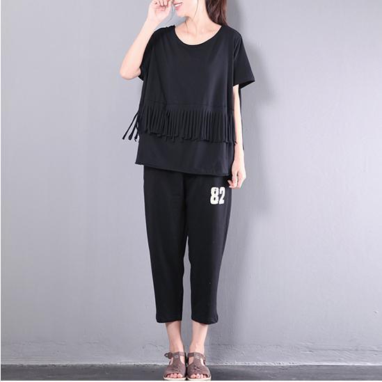 new black casual cotton tops plus size tassel blouse - Omychic