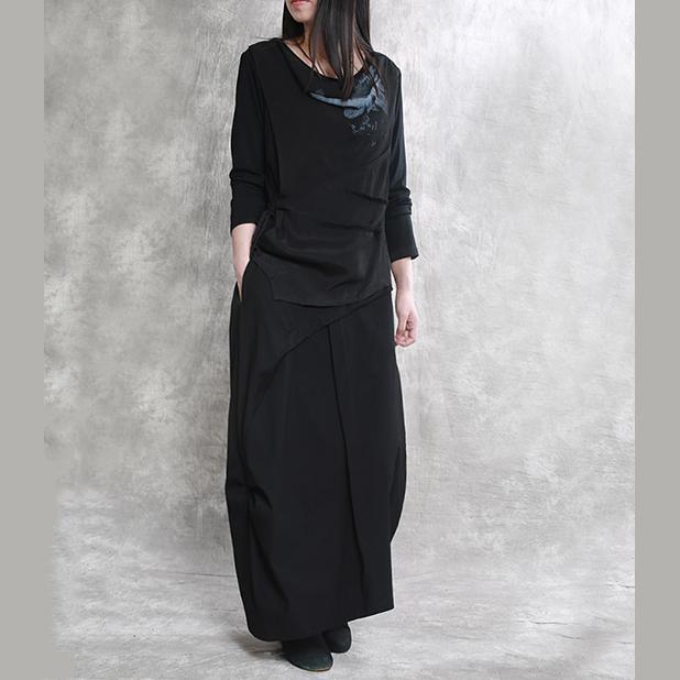 new black original design cotton skirts asymmetric patchwork maxi skirts - Omychic