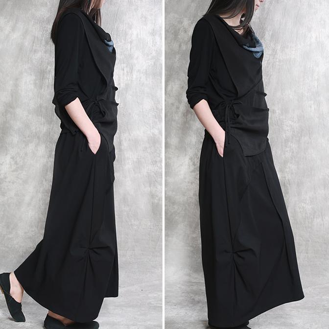 new black original design cotton skirts asymmetric patchwork maxi skirts - Omychic