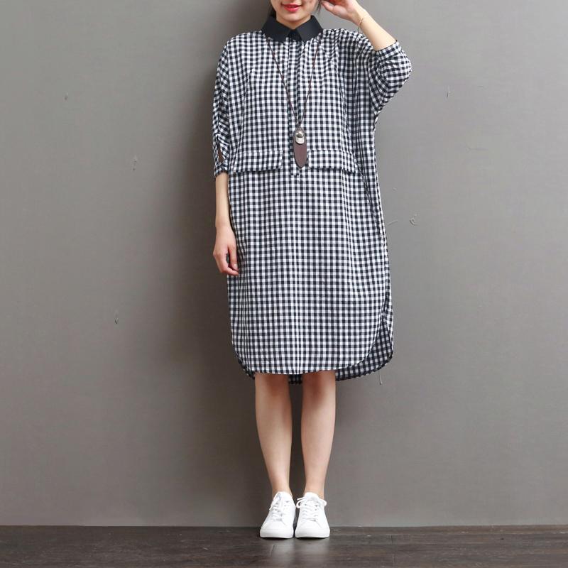 new black plaid summer dresses plus size casual sundress short sleeve shift dress - Omychic