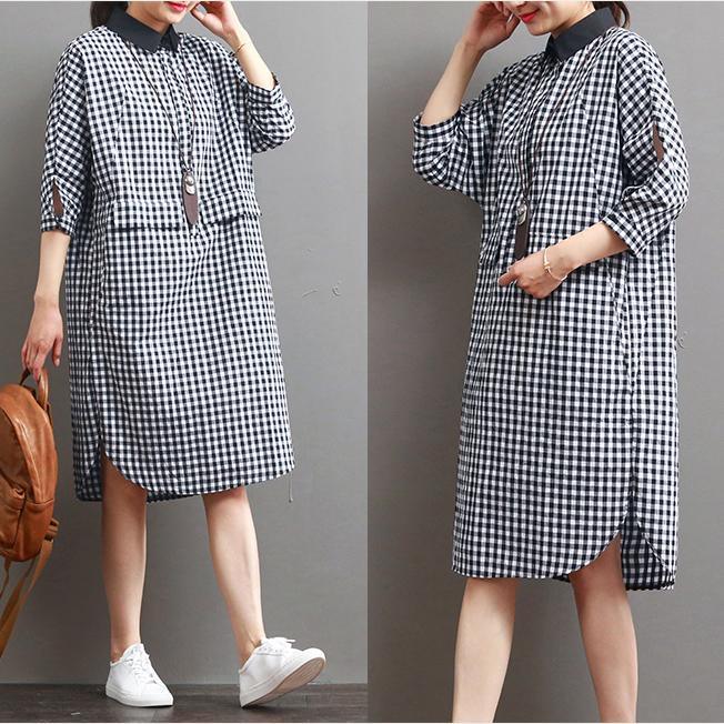 new black plaid summer dresses plus size casual sundress short sleeve shift dress - Omychic
