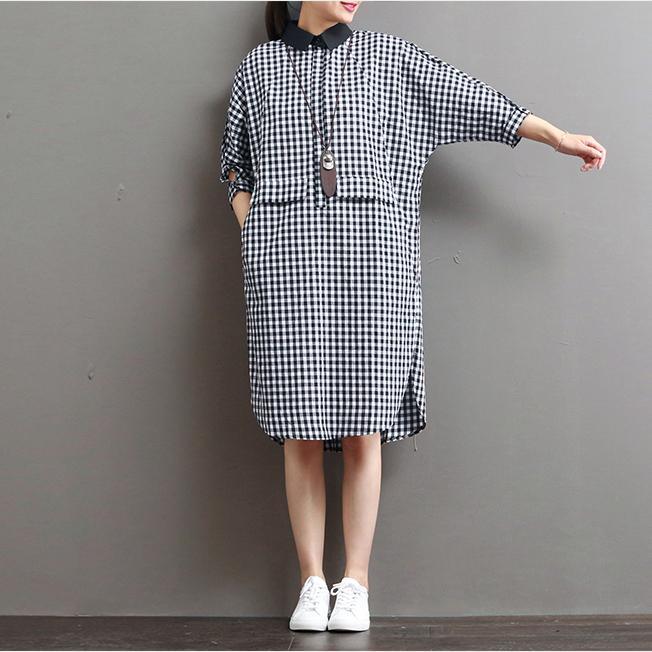new black plaid summer dresses plus size casual sundress short sleeve shift dress - Omychic