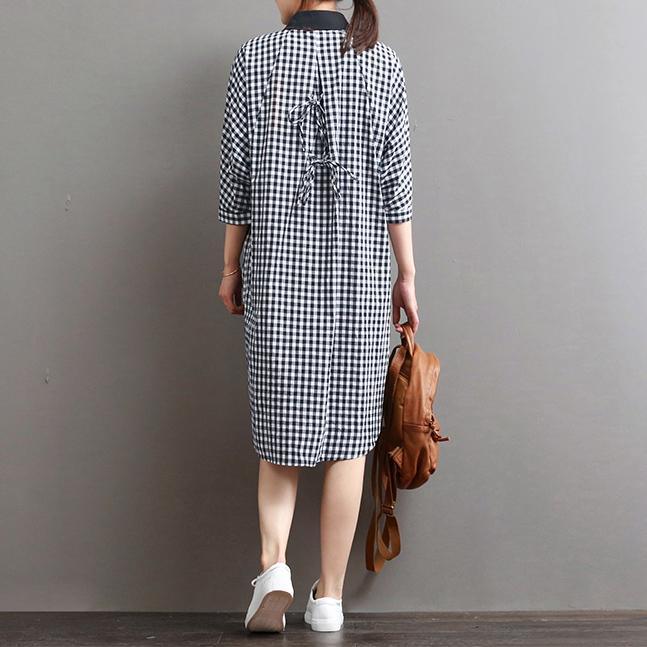 new black plaid summer dresses plus size casual sundress short sleeve shift dress - Omychic