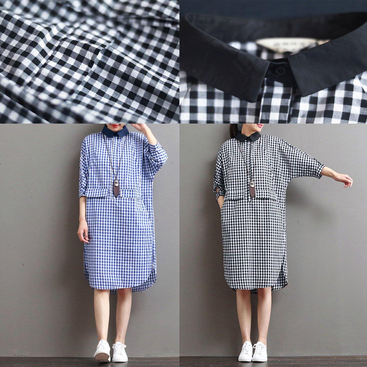 new black plaid summer dresses plus size casual sundress short sleeve shift dress - Omychic