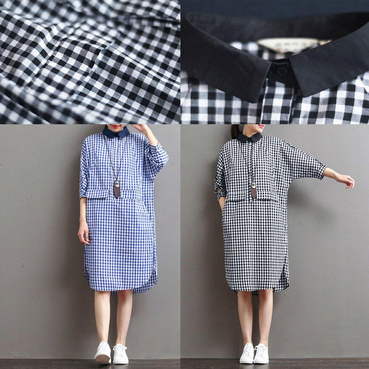new black plaid summer dresses plus size casual sundress short sleeve shift dress - Omychic