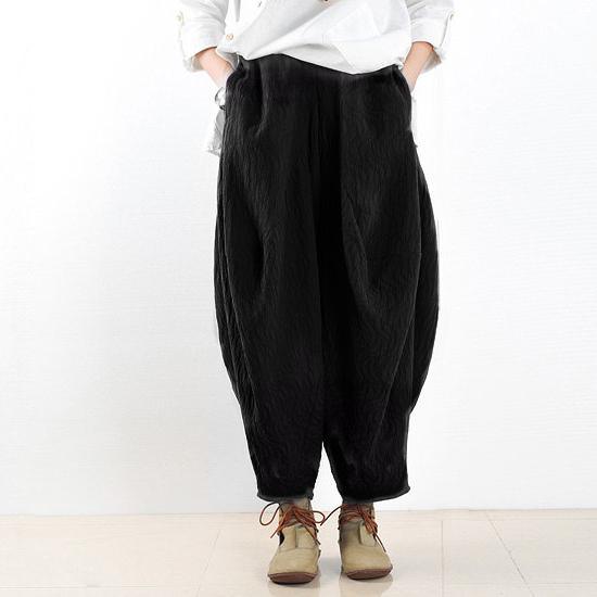 new black plus size pants casual linen trousers - Omychic