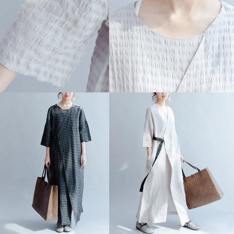 New Black Plus Size Sundress Elegant Casual Linen Summer Dress Short Sleeve Maxi Dress Side Open - Omychic