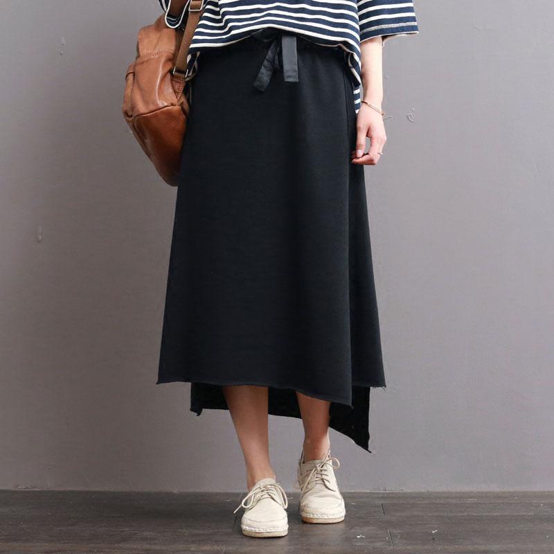 new black summer skirt casual loose cotton asymmetrical skirts - Omychic