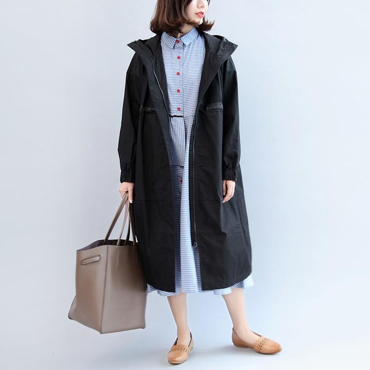 new black unique cotton coat oversize hooded outwear - Omychic
