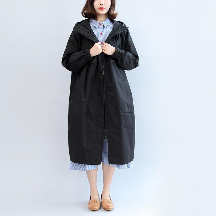 new black unique cotton coat oversize hooded outwear - Omychic