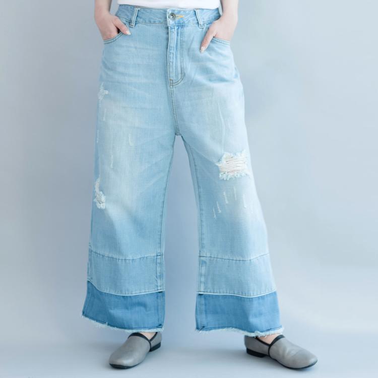 new blue casual pants loose summer hole jeans - Omychic