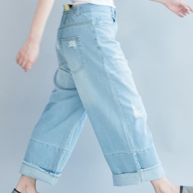 new blue casual pants loose summer hole jeans - Omychic