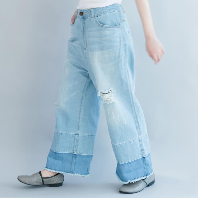 new blue casual pants loose summer hole jeans - Omychic