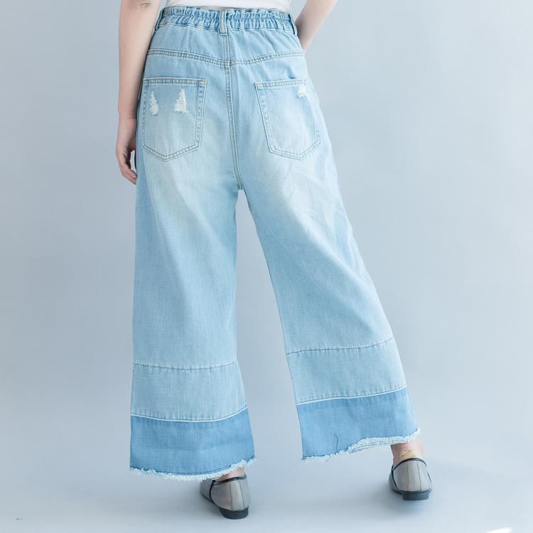 new blue casual pants loose summer hole jeans - Omychic