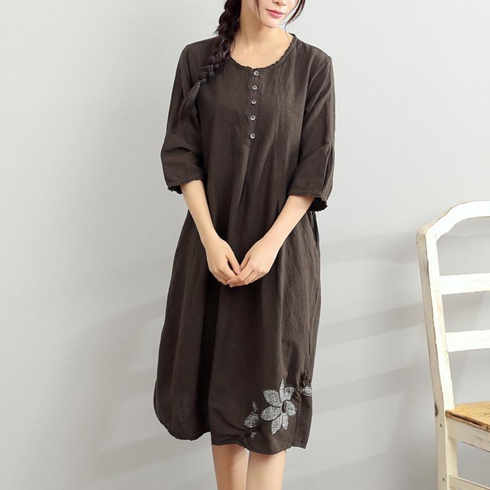 new chocolate linen dress plus size dresses casual print sundress - Omychic