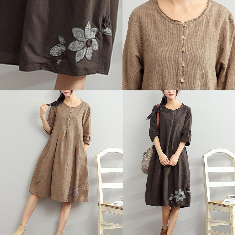 new chocolate linen dress plus size dresses casual print sundress - Omychic