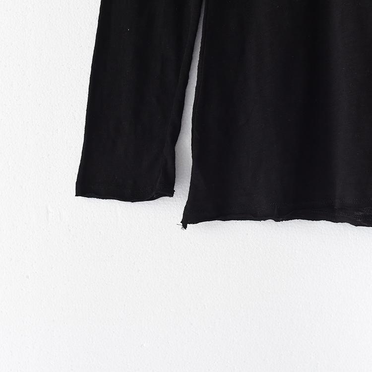 new fall black stylish cotton blouse slim casual long sleeve  t shiert - Omychic