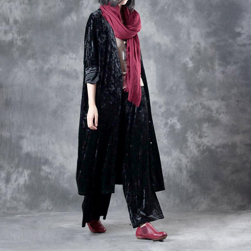 new fall black vintage corduroy plus size outwear with casual wide leg pants women two piece - Omychic