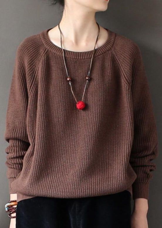 new fall brown top quality knitwear pullover loose casual sweater tops - Omychic