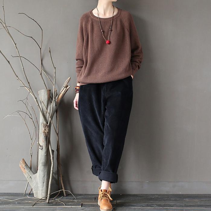 new fall brown top quality knitwear pullover loose casual sweater tops - Omychic