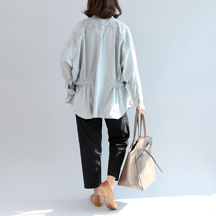 new fall gray embroidery cotton tops loose casual  blouse long sleeve shirts - Omychic