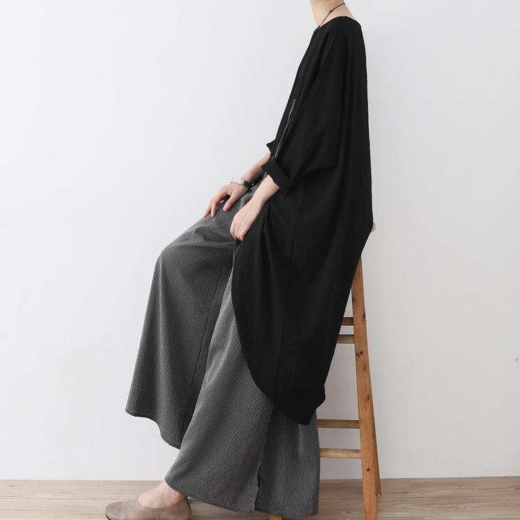 new fall original design gray striped casual cotton pants plus size wide leg pants - Omychic