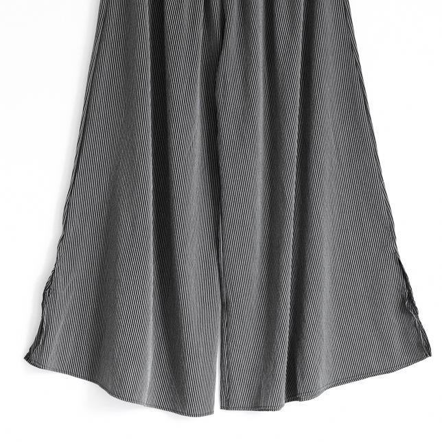 new fall original design gray striped casual cotton pants plus size wide leg pants - Omychic