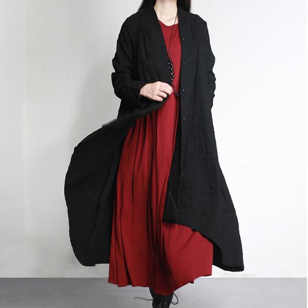 new fall winter black solid cotton outwear oversize vintage asymmetric design trench coats - Omychic