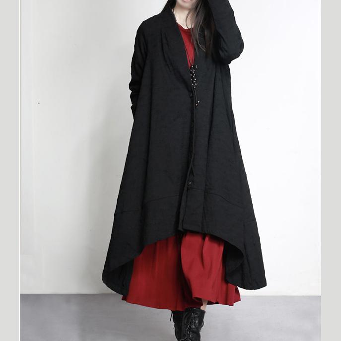 new fall winter black solid cotton outwear oversize vintage asymmetric design trench coats - Omychic