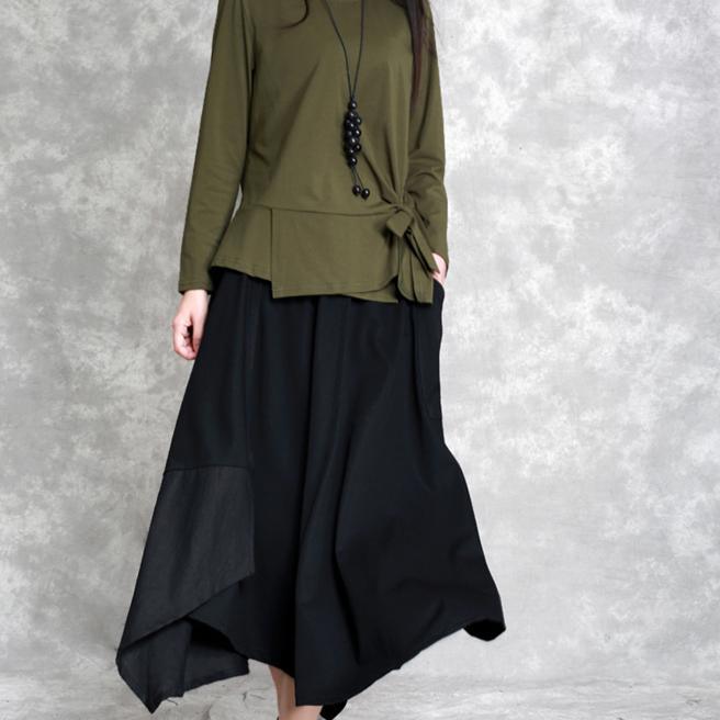 new fashion black cotton linen skirt patchwork loose bia hem skirts - Omychic