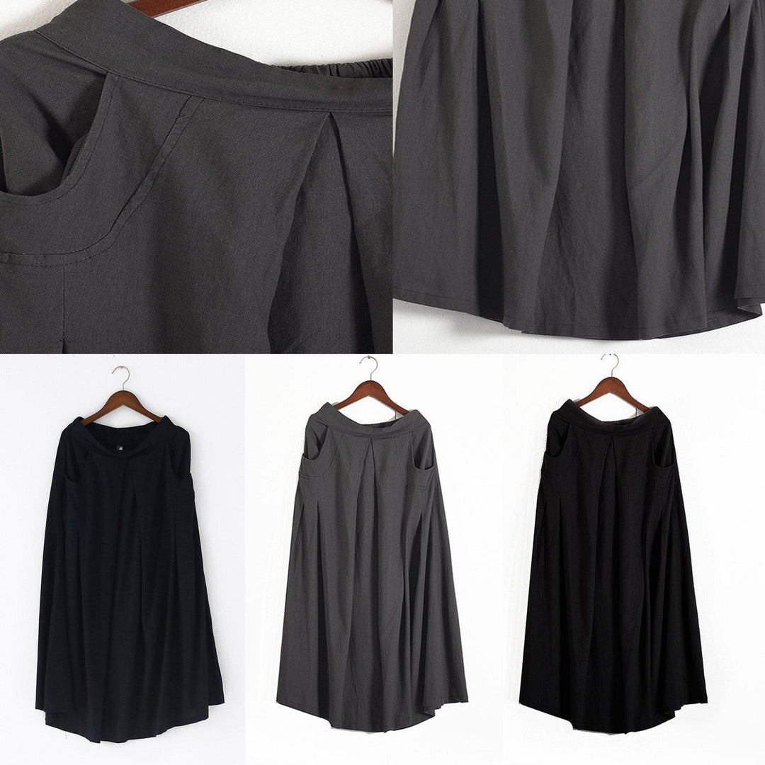 New Fashion Black Linen Skirts Baggy Loose Asymmetric Women Maxi Skirts - Omychic