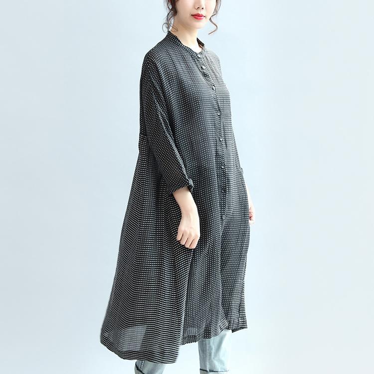 New Fine Black Dotted Casual Dresses Plus Size Women Blouse Long Sleeve Shirt Dress - Omychic